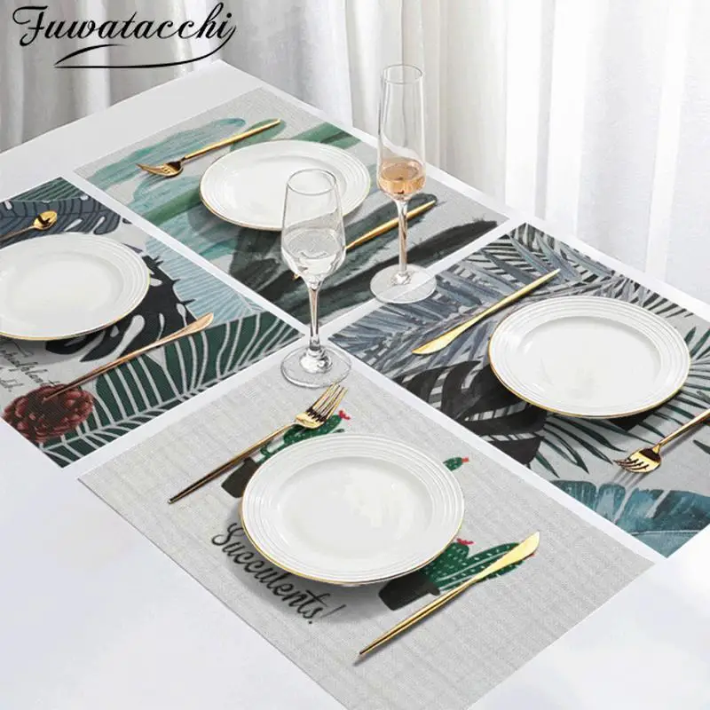 

Fuwatacchi Kitchen Table Mats PVC/PET Placemats Sheath-core Yarn Green Plant 45X30cm PVC Heat Resistant Non-slip Waterproof