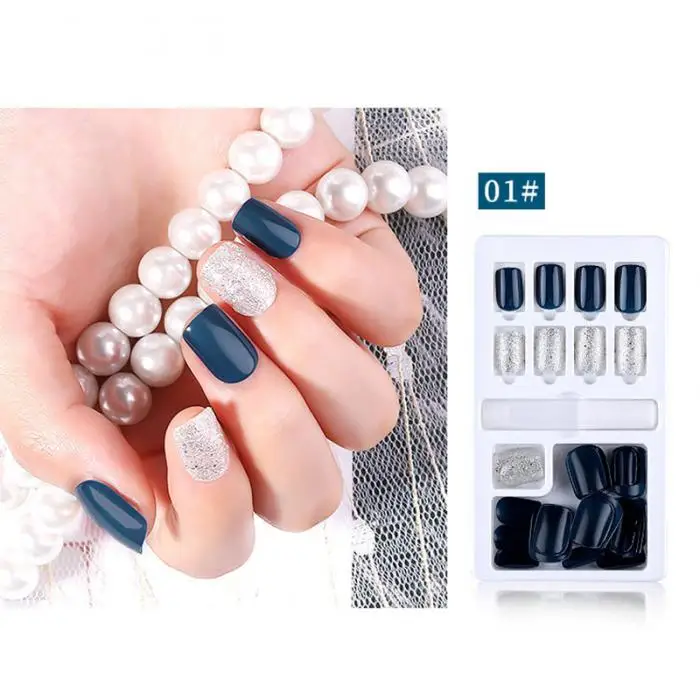 Multicolor Finished DIY Fake Nails with Glue Full Cover Square Patches Removable Repeated Use Of Fake Nail Patches False Nails