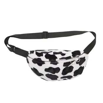 

Women Cow Print Plush Waist Bag Fanny Pack Pouch Sport Belt Hip Chest Crossbody Shoulder Purse