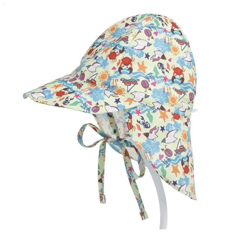 Summer Toddler Kids Baby UV Protection Swim Beach Hat Cute Cartoon Whale Floral Print Adjustable Outdoor Sun Cap With Neck Flap