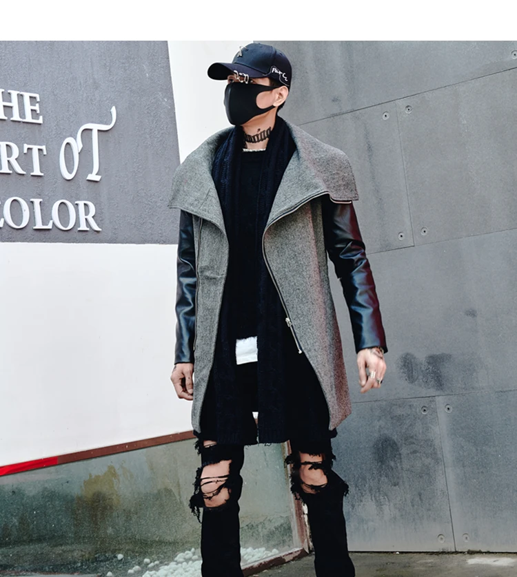 Guo-Chao Tang New Winter Hipster Hip-hop Dark Slim Thick Coat Personality zipper Splice Streetwear Overcoat Drop Shipping