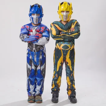 

halloween costume for boy bumblebee movie costumes for kids cosplay optimus muscle prime Bumblebee jumpsuit mask Superhero child