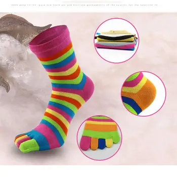 

1Pair Women's Girl Colorful Striped Five Finger Toe Socks Fashion Autumn Winter Warm Rainbow Socks Christmas Gifts