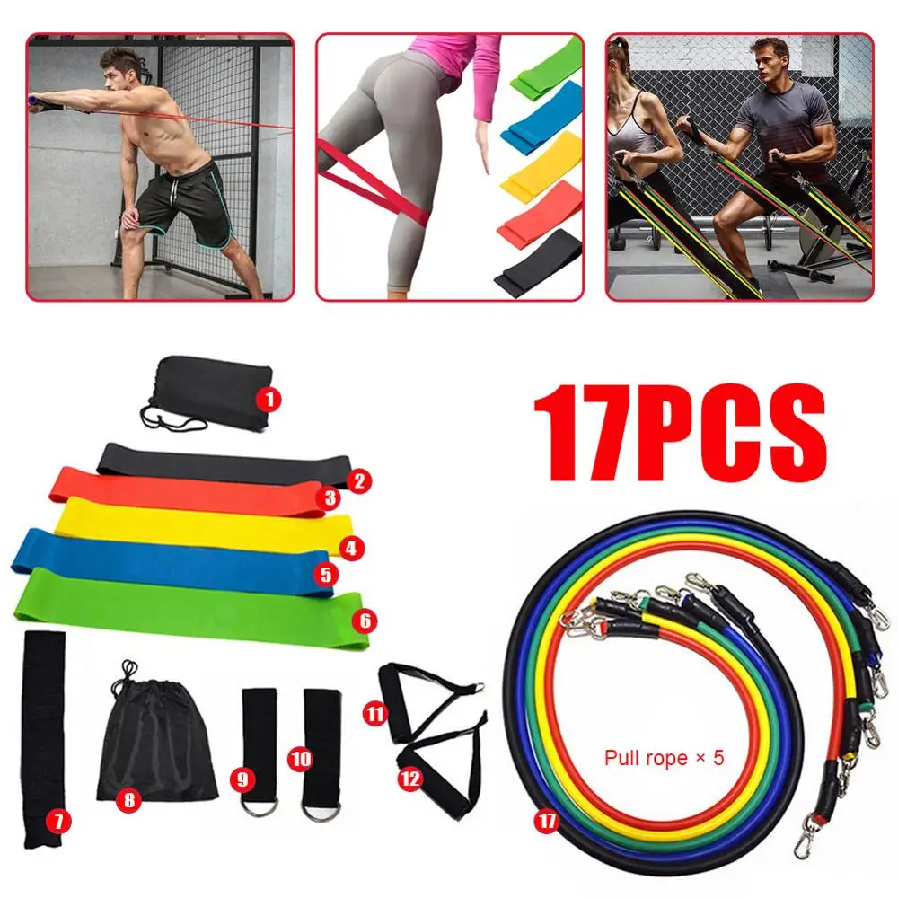 

17/6Pcs Latex Resistance Bands Crossfit Training Exercise Yoga Tubes Pull Rope,Rubber Expander Elastic Bands Fitness with Bag