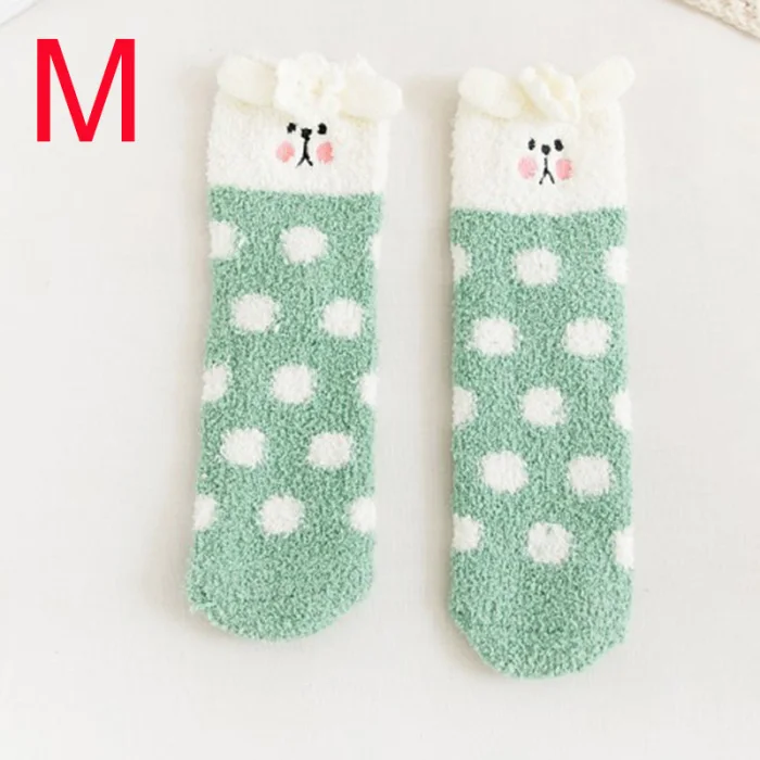 Женские носки с мультяшными животными, Рождественские теплые домашние носки-тапочки с объемными ушками, EIG88