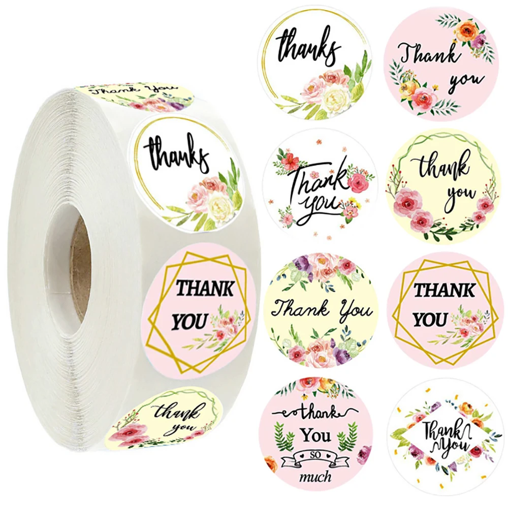 

Наклейки с цветами и надписью «Thank You», 500 шт.