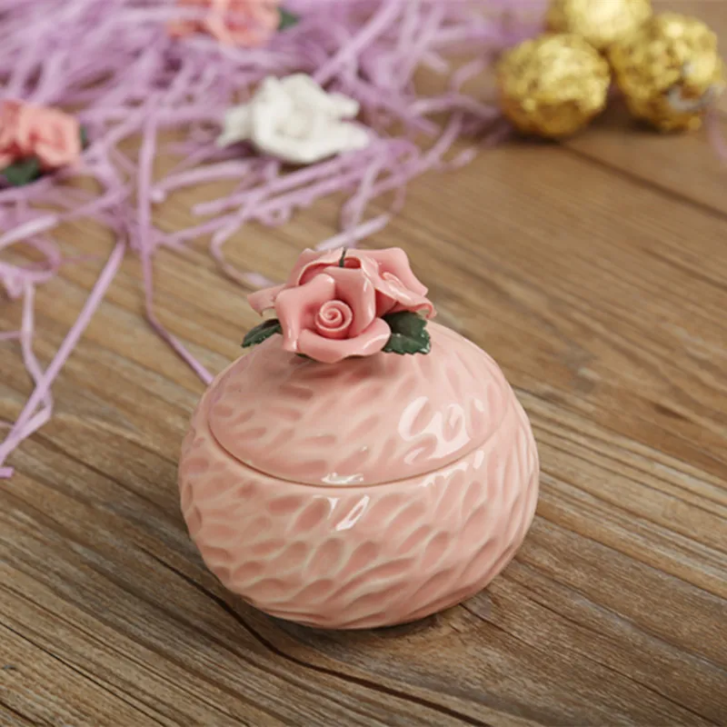 Ceramic Storage Jar Romantic Ring Pink Green Yellow White Jewelry Jar Lover Gift Wedding Decorations Bottles for Home Decor