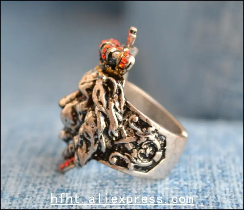 Ретро Корона Король Лев кольцо, оловянный сплав посеребренные ювелирные изделия для рук, мужское кольцо размер может быть немного скорректирован