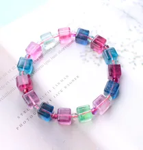 

Genuine Natural Colorful Fluorite Quartz Bracelet Clear Cube Rectangle Beads 10x10mm Red Blue Fluorite Women Men AAAAA
