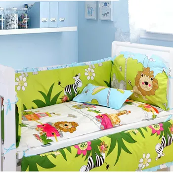 Goedkoop 6 Pcs Leeuw Wieg Beddengoed Kit Baby Beddengoed Bed Rond Kussen Veiligheid Protector Tour De Lit Bebe (4bumper + Sheet + Kussen Cover)