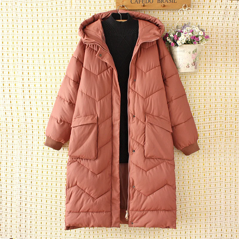 

2018 Winter Korean-style Plus-sized Fat Mm Thick Mid-length Cotton Coat Solid Color Rhombus Hooded Cotton-padded Clothes 90431