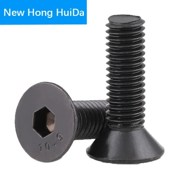 

10pcs 1/8 5/32 3/16 1/4 5/16 3/8 4-40 6-32 8-32 10-32 Hex Flat Head Socket Cap Screw Metric Thread Bolt Steel Black