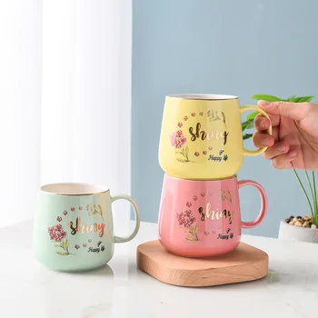 

High quality Gold enamel Mug,office business tea mug Personality Ceramic Coffee Cup Drinkware Mugs Gift Breakfast Cups