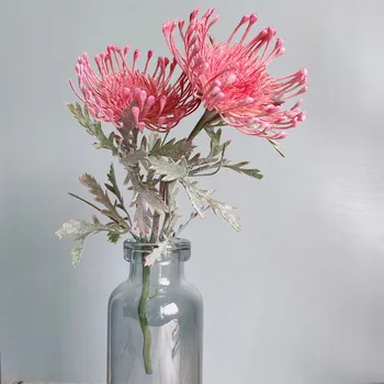

Flocked Leucospermum short branch Artificial Flowers for Wedding decor flores artificiales plastic fake plant fleur artificielle