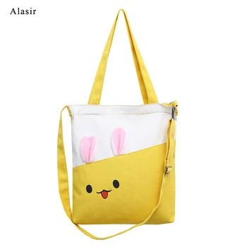 

Alasir Cute Rabbit Canvas Shoulder Bags Cartoon Animal Ear Messenger Bag Girl Crossbody Bags Student Lovely School Bag
