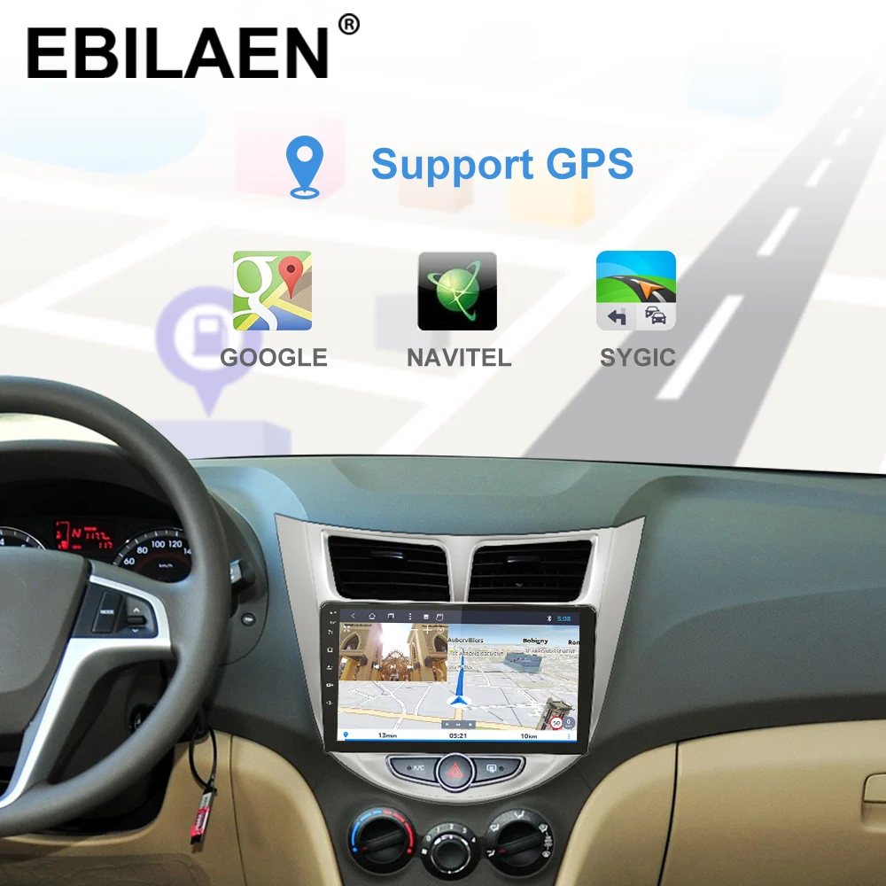 Top EBILAEN Android 9.0 Car Radio Multimedia Player For Hyundai Solaris Accent Verna 2Din Car Autoradio GPS Navigation Video Audio 3