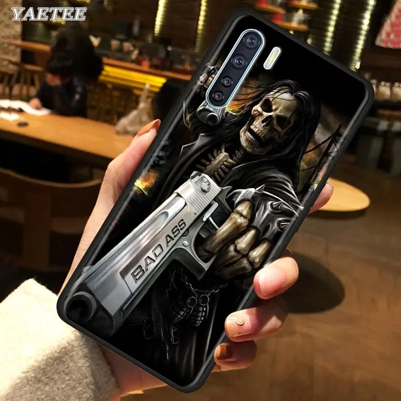 Черный силиконовый чехол Grim reaper skull skeleton для Oppo A5 A9 A31 A52 A72 A92s F15 Reno 3 Pro Find x2 Ace2 мягкий