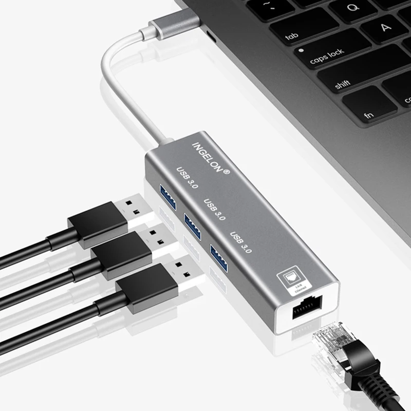 

Ingelon USB C Hub 3.0 1000Mbps Ethernet Adapter Rj45 LAN Splitter with 3 Ports USB3.0 Network Card for MacBook Pro Laptop PC
