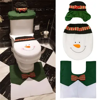 

3 Pieces/set Bathroom Mat Set Deer Santa Claus Snowman Toilet Lid Cover Soft Carpet Cute Rug Bath Room Christmas Decoration L