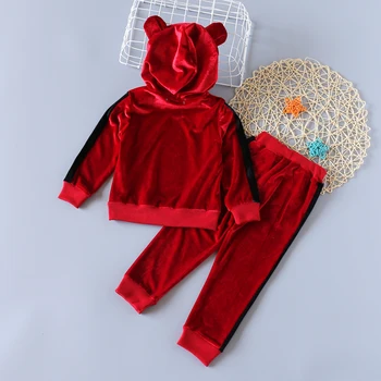 

Girls Clothes Winter Autumn Long Sleeve Gold Velvet Hoodie + Pants Sports 2Pcs Suits Baby Clothes Kids Clothes