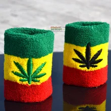 Компьютер вышитый ямайский регги красный желтый и зеленый пеньковый валик лист раста спортивные Напульсники Чистый хлопок полотенце кольцо барабан