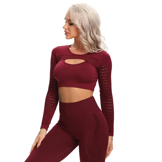 Long Sleeve Workout Shirts Crop Top