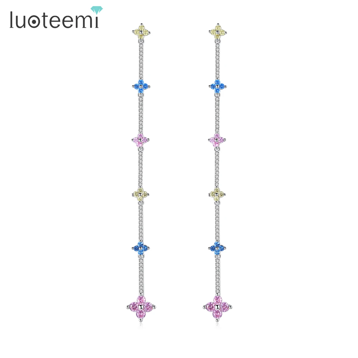 LUOTEEMI привлекательные маленькие цветочные длинные цепочки висячие серьги