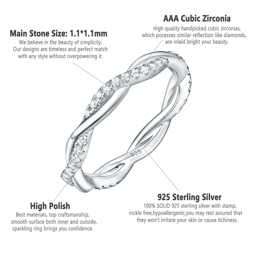 Обручальное кольцо Newshe из стерлингового серебра 925 пробы для женщин, крученая веревка, волнистый дизайн, кривая лента, модные ювелирные изделия CZ, ювелирный подарок