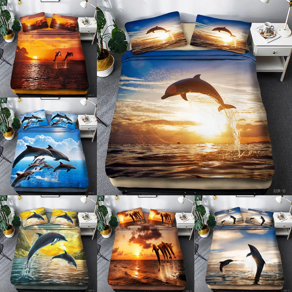 

HD Dolphin Print Bedding Set 2/3pcs 3d Digital Dolphin Printing Duvet Cover Sets 1Quilt Cover + 1/2 Pillowcases US/EU/AU