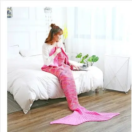 140pink 2 Подарок на день рождения, одеяло русалки, шерстяное вязаное одеяло, цветная сетка, вязанная крючком, кондиционер, сумка, одеяло для дивана, «хвост русалки» - Цвет: 140pink 2
