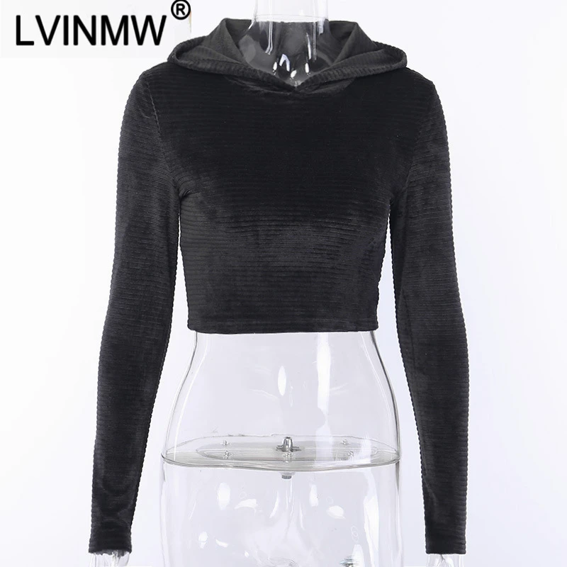 LVINMW, повседневная, черная, в полоску, с длинным рукавом, облегающая, укороченная, с капюшоном, Осень-зима, женская мода, облегающие топы, женская уличная одежда, топы