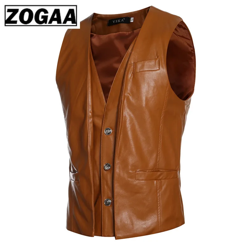 Men's Vest Retro Two-piece Design Male Casual Slim Leather Vest Fashion Sleeveless Jacket Coat For Men