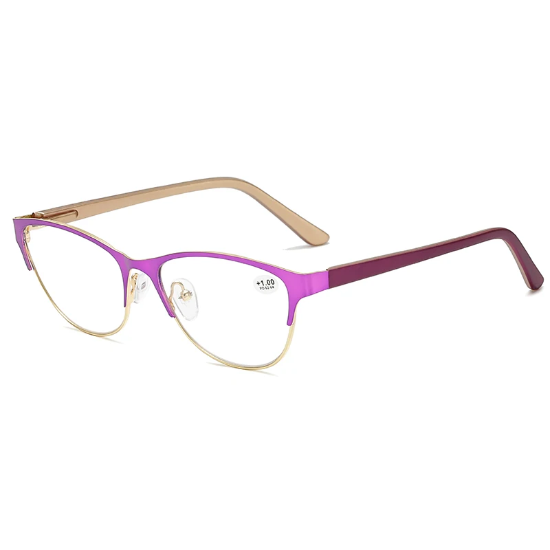 Классические очки для чтения с кошачьими глазами, прозрачные линзы, очки для пресбиопии, очки+ 1,0+ 1,5+ 2,0+ 2,5+ 3,0+ 3,5+ 4,0+ унисекс - Цвет оправы: Purple Gold