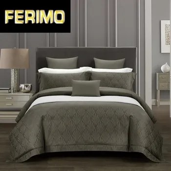 

600TC Egyptian Cotton Queen King size 4Pcs Bedding set Deep Grey/Navy Ultra Soft Silky Duvet cover Bed sheet set Pillowcase