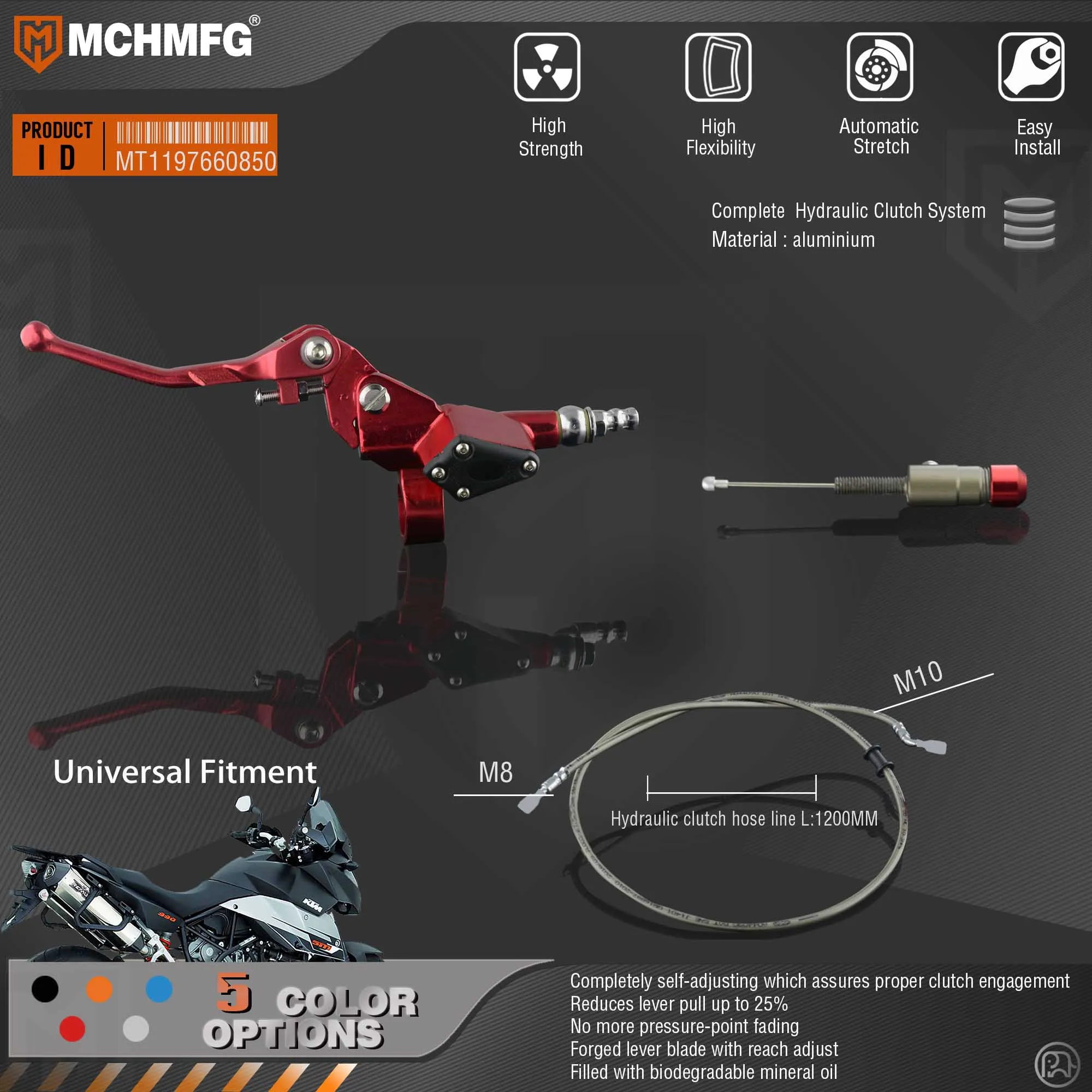 

Motorcycle Hydraulic Clutch Lever Master Cylinder 1200mm For 125cc-250cc RMZ Vertical Engine Off Road Dirt Pit Bike ATV