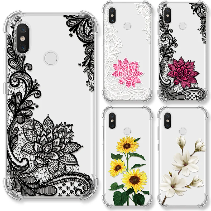 

Airbag Soft Silicon TPU Full Body Protective Case For Xiaomi Redmi Note 7 6 5 4 Pro 7S 4X K20 Pro 6 Pro 5 Plus Lace Flower Cover