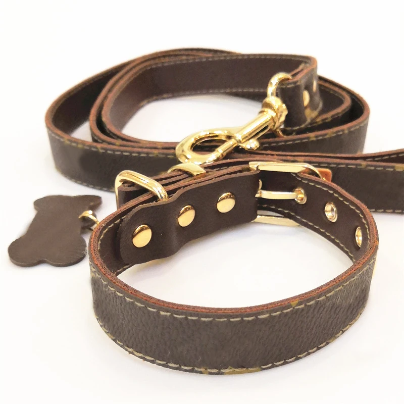 Ошейник поводок набор для маленьких собак кожаное ожерелье для чихуахуа Французский бульдог щенок дропшиппинг LC0193 - Цвет: Brown