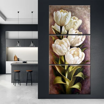 

JHLJIAJUN Nordic Modular Pictures Canvas Triptych Poster Tulip Flowers Wall Picture For Living Room Wall Art Oil Painting Poster