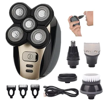 

5in1 Men's Grooming Set Electric Shaver Wet Dry Electric Razor Rechargeable Bald Head Shaving Machine Neck Face Brush Rotate
