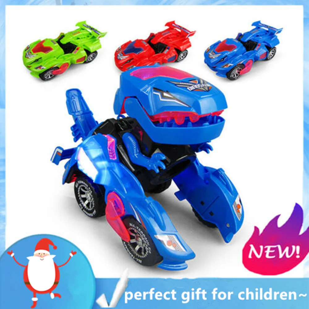 

Transforming Dinosaur LED Car Toys With Light Sound for Christmas Kids Toy Gift