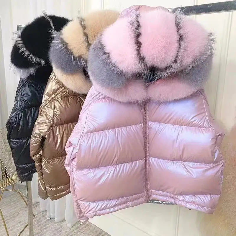

Two Sides Wearing Fox Big Fur Collar Short Section Down Jacket Winter Hooded Loose Jacket 2019 Fashion Wild Warm Women Coat C517