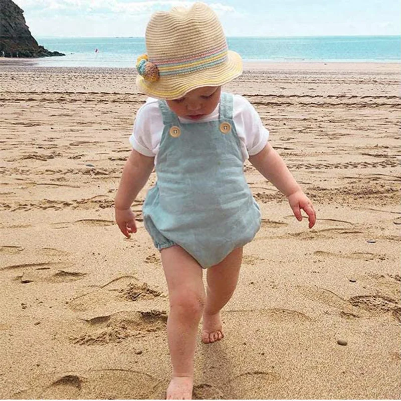 Summer Newborn Infant Baby Boys Girls Rompers Playsuit Jumpsuit Overalls for Kids Cotton Linen Sleeveless Baby Clothing cute baby bodysuits