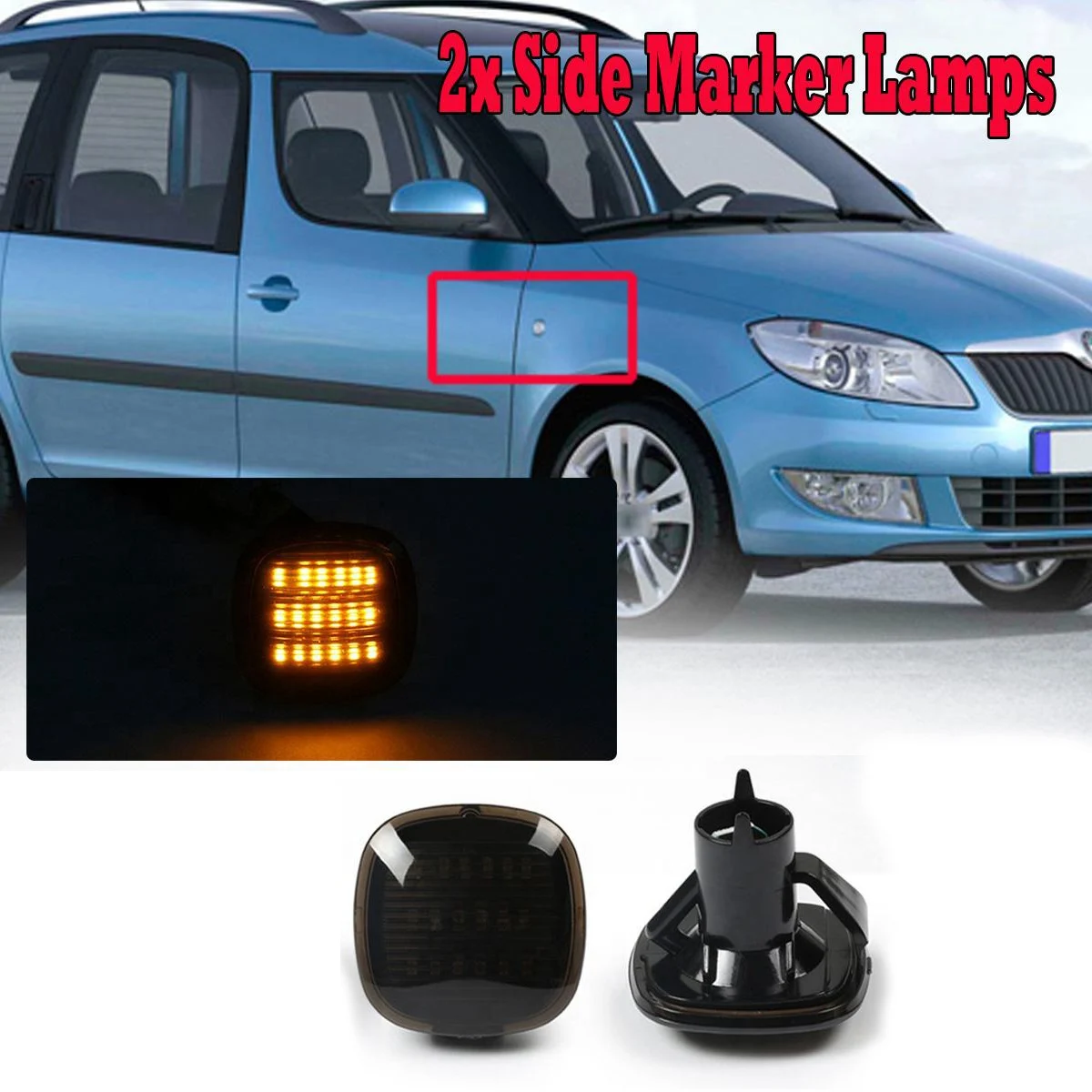

2Pcs LED Side Marker Wing Repeater Indicators Light Dynamic Side Marker Light Turn Signal Light LED Fender Lamps for SKODA Fabia