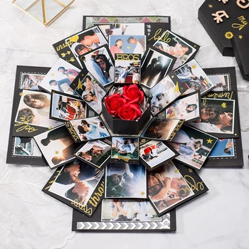 

Creative Explosion Photo Album Bomb Box DIY Scrapbook Hexagonal Love Note Exploding Box Festival Birthday Gift box