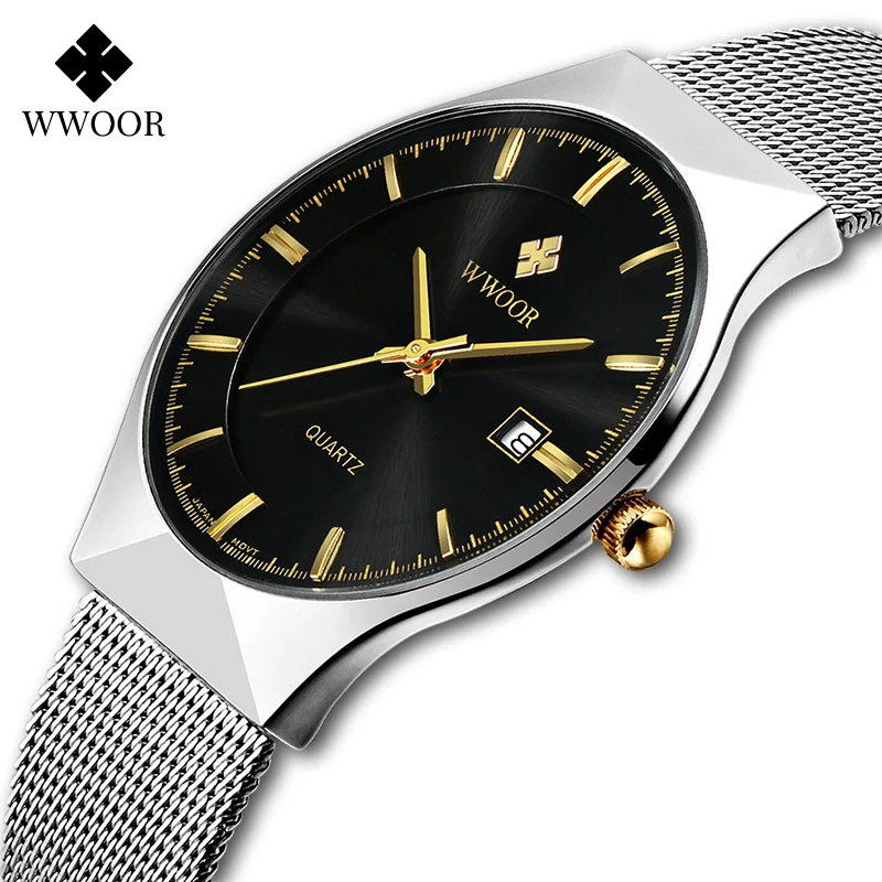 WWOOR Orologio Uomo Quarzo In Acciaio Inossidabile - Colore Nero E Oro, Impermeabile 30m, Data, Vetro Minerale, Regalo Con Confezione Elegante - 3