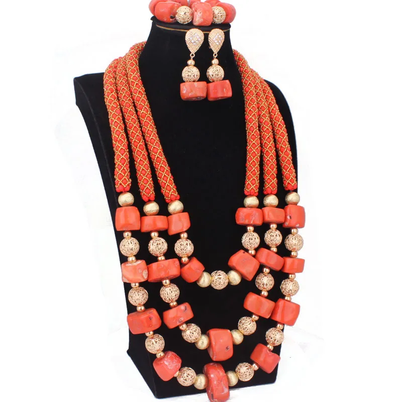 

Dudo Coral Beads For Nigerian Wedding 3 Layers Nature Coral And Crystal Beaded Jewellery Set Handmade 2022