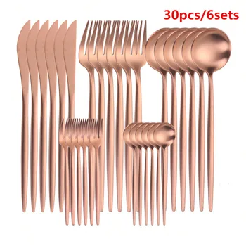 

30piece Stainless Steel Rosegold Cutlery Tableware Set Knife Fork Spoon Dinnerware Korean Food Creactive Golden Dinner Sets