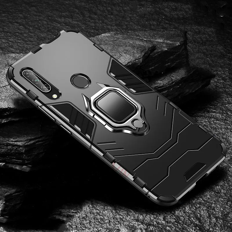 Армированный противоударный чехол с кольцом-держателем для huawei Honor 9X Premium, чехол из жесткого поликарбоната, мягкая гибридная задняя крышка из ТПУ для Honor 9X Global Coques - Цвет: Black