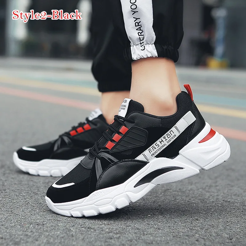 SHUJIN/Черная Мужская Вулканизированная обувь; дышащие повседневные спортивные мужские кроссовки; сетчатые кроссовки на плоской подошве; большие размеры 39-44 - Цвет: low  black