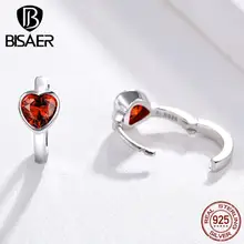 Bisaer, серьги, 925 пробы, серебряные, серьги-кольца, Уникальная любовь, красное сердце, серьги для женщин, роскошные ювелирные изделия, лучшие подарки HVE084